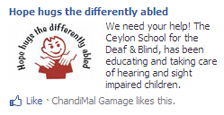 Hope hugs the differently abled Ceylon School for the Deaf & Blind