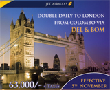 Double Daily to London form Colombo Jet airways