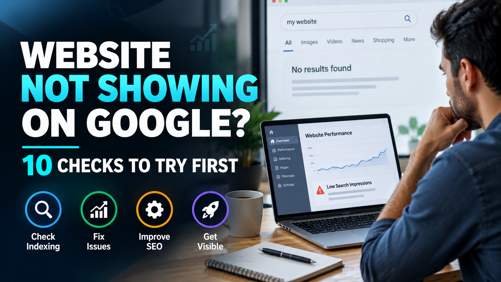 Website owner checking Google Search Console to diagnose why a WordPress website is not appearing in Google search results.